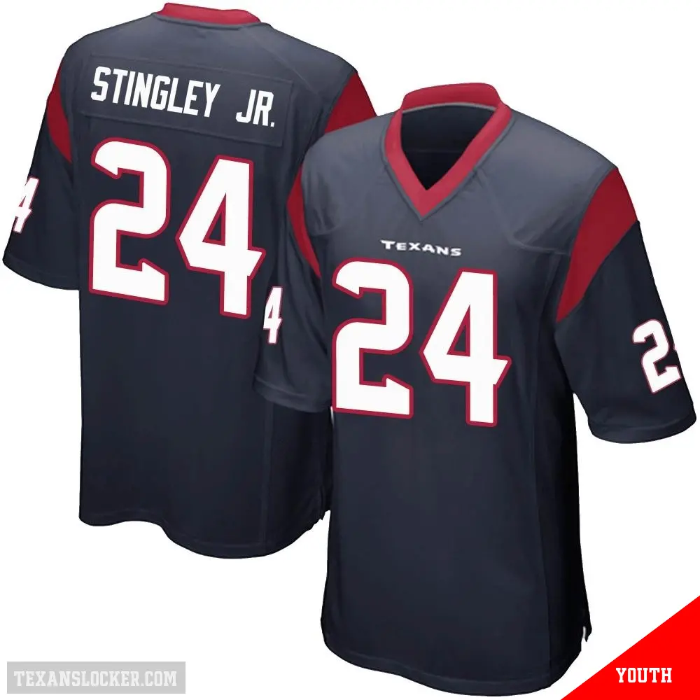 ＃24 Youth Derek Stingley Jr. Navy Blue Game Houston Texans Team Color Jersey